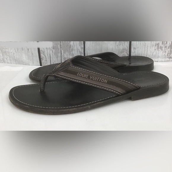 Louis Vuitton Mens Brown Open Toe Slip On Flip Flop Sandals Size 8.5  / Coa - Picture 2 of 5